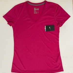 Nike Dri Fit  V-Neck Short Sleeve Top 709010 694 pink Womens Medium NEW